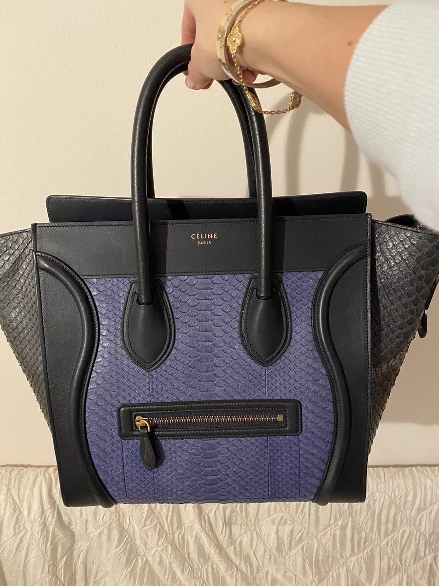 Celine, Bags, Authentic Celine Navy Blue Mini Luggage Tote Bag