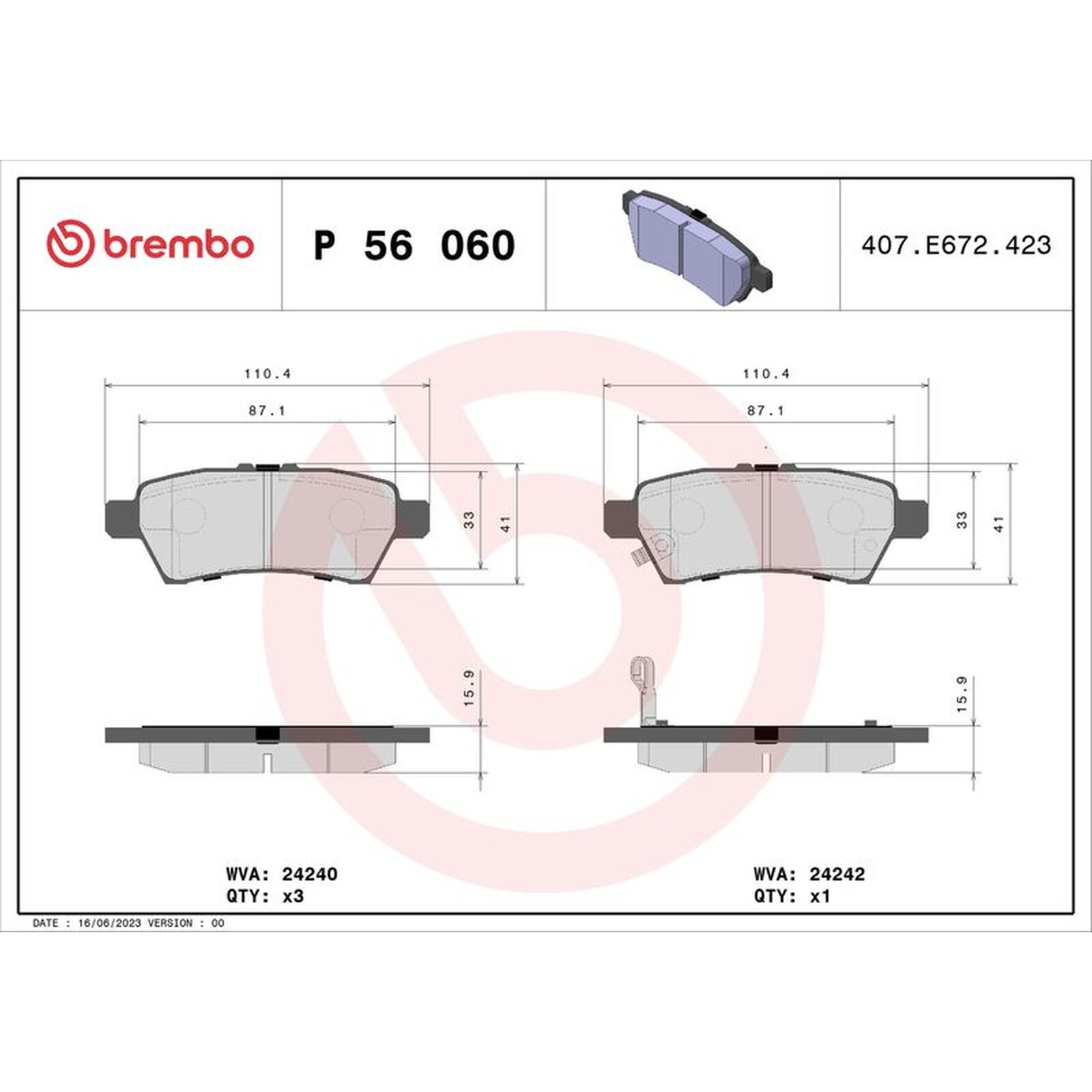 BREMBO Brake Pad Set P56060 Fits Nissan Rear Axle - OE Equivalent Specification