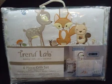 Trend Lab Crib Bedding 6 Pc Set Woodland Animals Fawn Nursery In Bag Baby NEW!