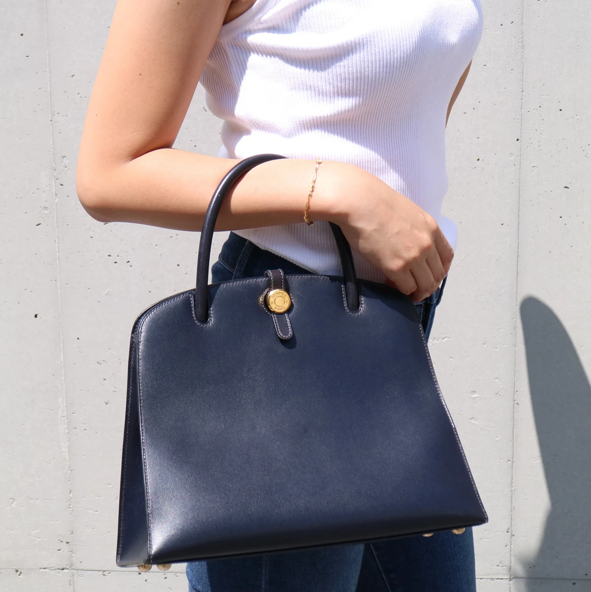 HERMES 2001 DALVY 30 Navy Box Calf 81137 eBay