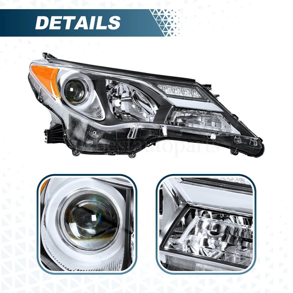 一对卤素车头灯前照灯透明镜头适合 2013 2014 年 2015 年丰田 RAV4 — 第 3/4 张图片
