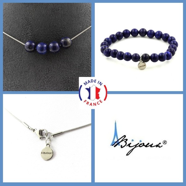 Steine Und MinéRaux. ParüRe Schmuck Armband Halskette 4 Perlen Lapislazuli 8 MM-image