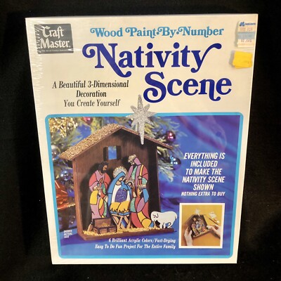 Vtg CRAFT MASTER 1972 Wood Paint By Number Nativity Scene SEALED NOS/Sealed V