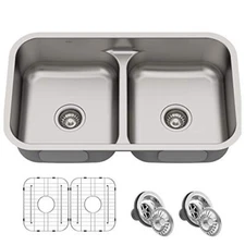 KBU32 Premier 32-inch 16 Gauge Undermount 50/50 Double Bowl Kitchen Sink with Sm