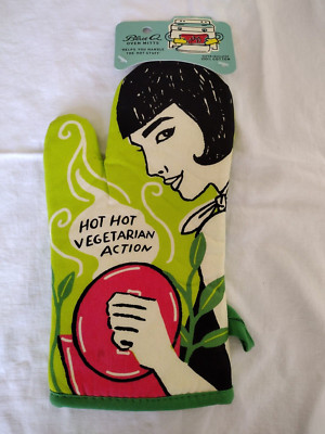 Blue Q Oven Mitt Hot Hot Vegetarian Action Vegan Flowers Dutch Oven NWT New
