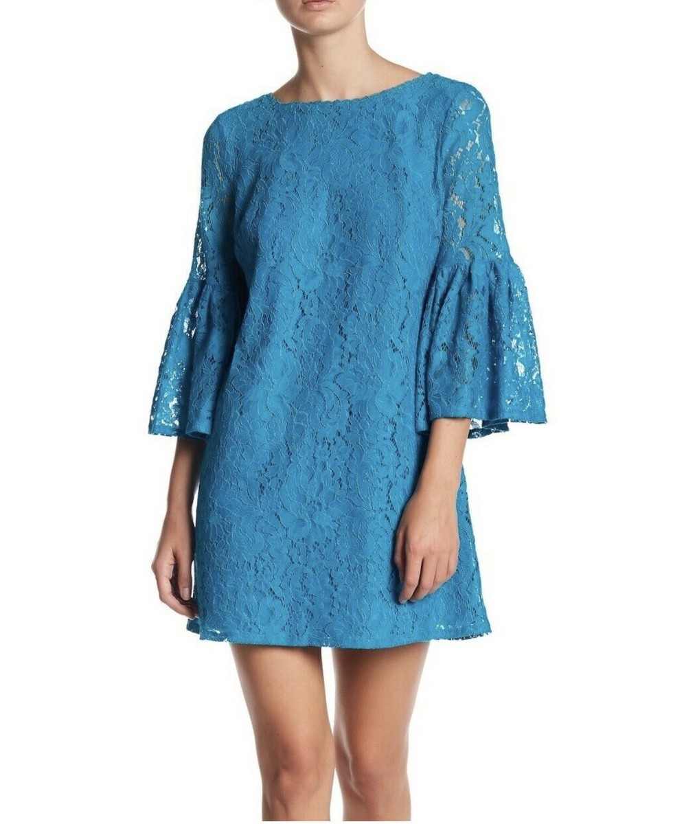 Laundry By Shelli Segal Bell Sleeve Lace Dress Blue Size 6