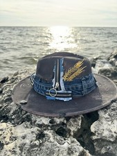 Women  s Custom Western Hat-Blue Jean Denim Band, Zippers  Wheat. Tazzle Hat Co.