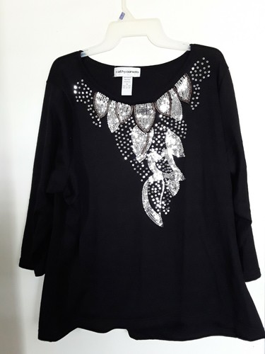 Cathy Daniels Women’s Black Sequin Long Sleeve Sweater Size 1X