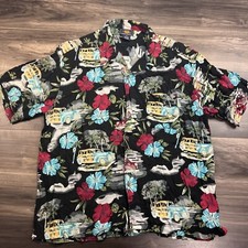 Route 66 Shirt Mens XL Hawaiian Beach Cars Short Sleeve Button Rayon