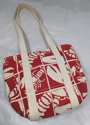 Ann Veronica ''Downeast Feast'' Red Lobster Canvas Zippered Bag Tote Maine USA