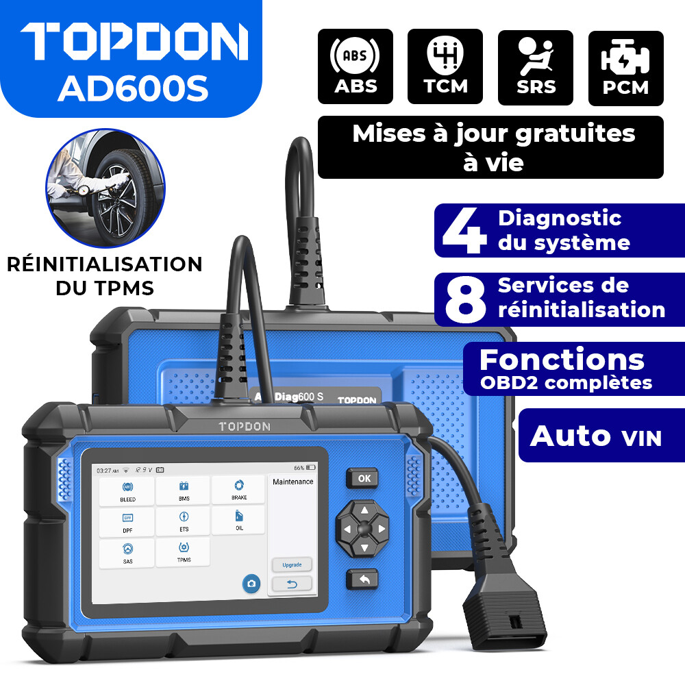 TOPDON AD600 S Scanner TCM et Moteur pour Effacer les Voyants Tableau de Bord via OBD2