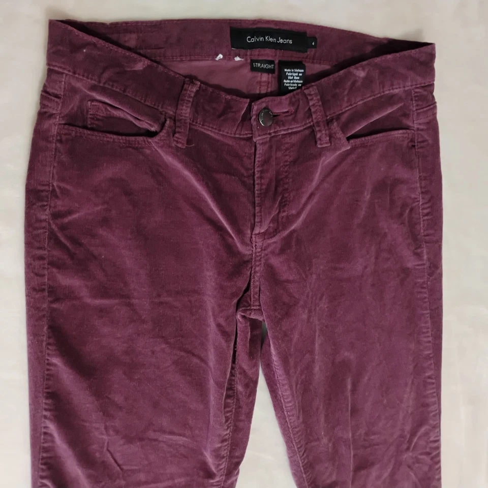 Pantalones de pana ciruela Calvin Klein elásticos pierna recta ajustados para mujer talla 4 30"x29 Foto 3 de 4
