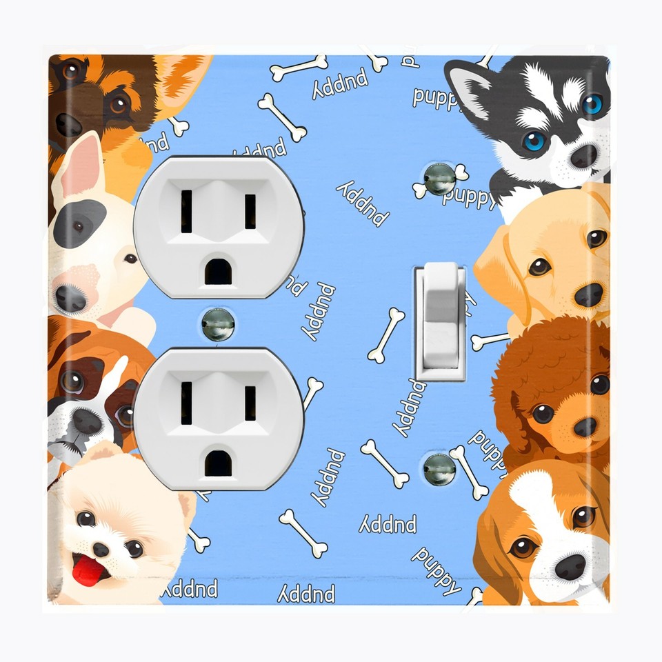 Metal Light Switch Cover Wall Plate Cute Puppy Dog Bone Blue | eBay
