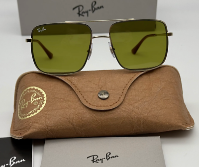 RAY-BAN Sunglasses RB 3758 9213/2 56-16 Gold Square Aviator Frames