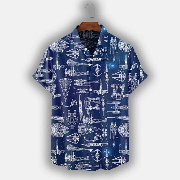 Spaceship Pattern Hawaiian Shirt For Men US Size Vibrant Summer Style New Arrival