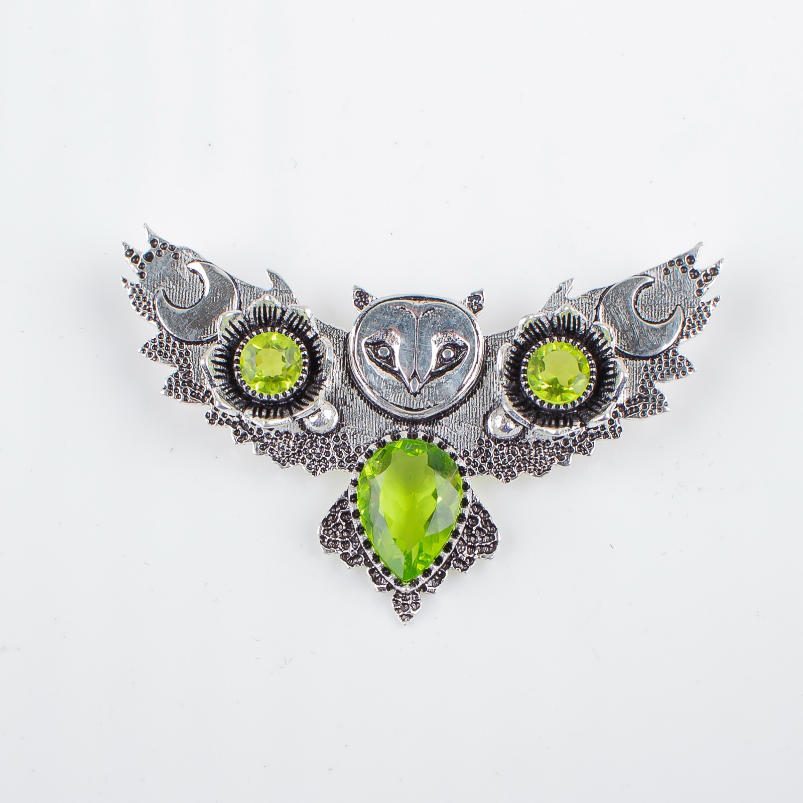 Birthday Gift For Her Natural Peridot Gemstone Pendant Owl Charm 925 Silver