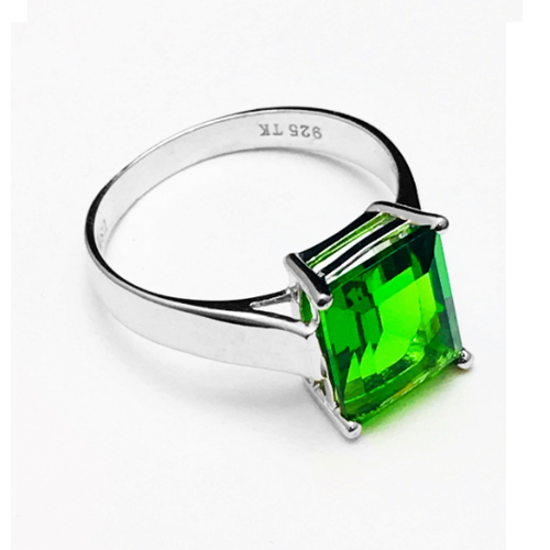 R0737G Mt. St Helens Green Helenite 8x10mm Rectangle 1.62Ct Sterling Silver Ring - Picture 2 of 10