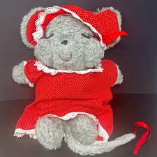 Vintage Ms Noah Gray Mouse Plush Red Polka Dot Ears Dress Hat 20" Stuffed Animal