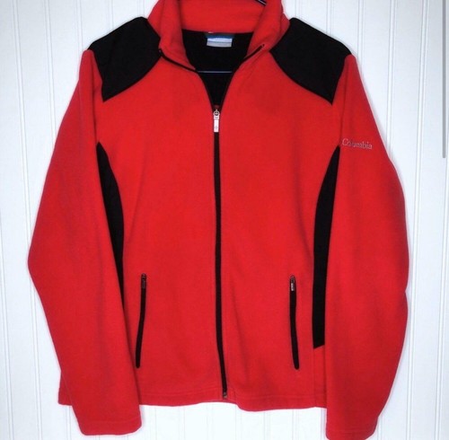 Columbia Fleece Jacket Pink Black Full Zip Pockets Outdoors