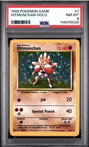 Pokemon Base #7 Hitmonchan Holo PSA 8