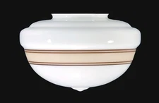 B&P Lamp Supply 4" Fitter, "Schoolhouse" Opal Shade Tan Band, 10" Dia., 7" Drop