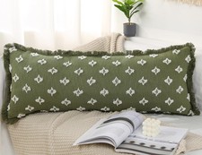 Boho Long Lumbar Pillow Cover 14x36 with Tassel Fringe,3D Flower Patterned Ex...