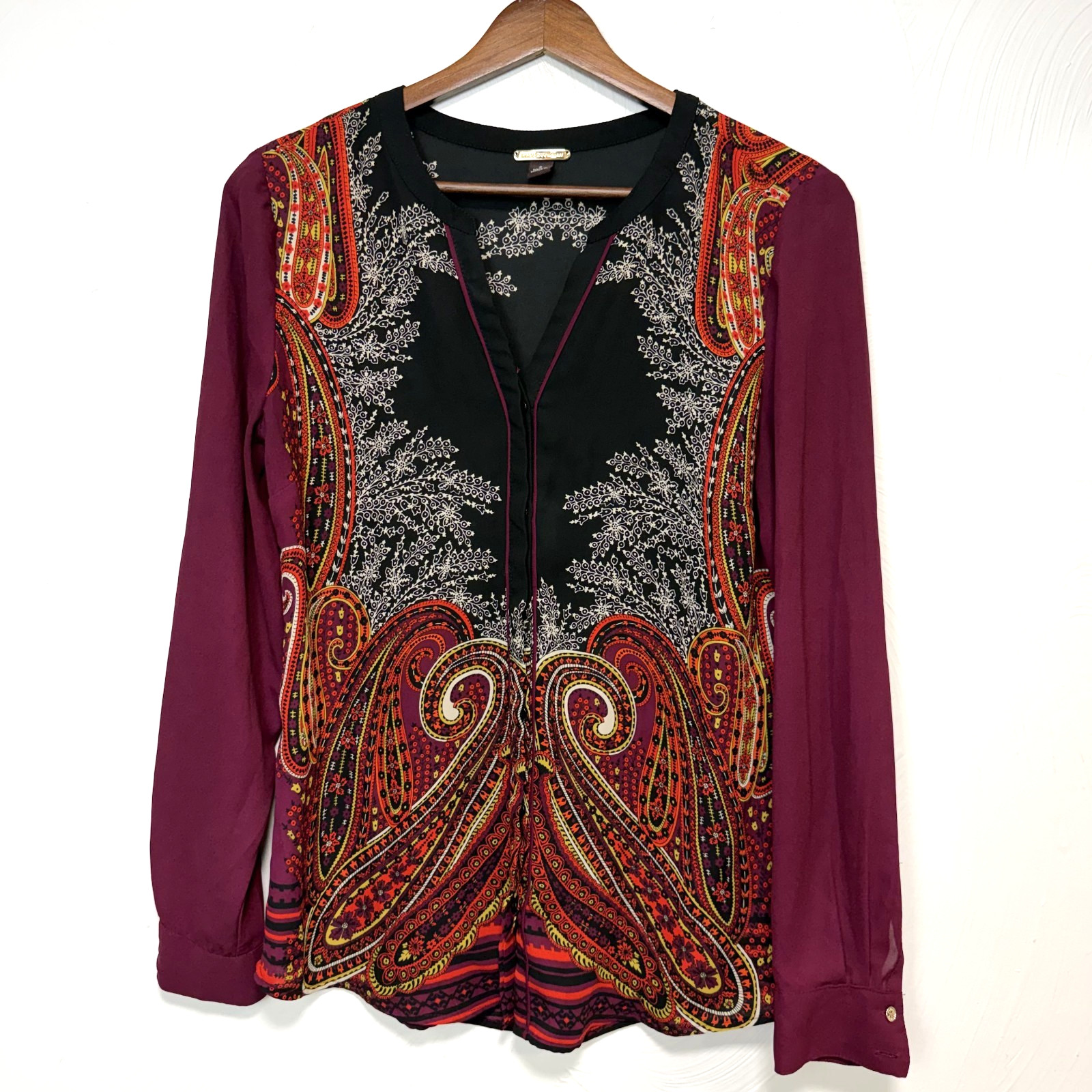 Dana Buchman Women's Paisley Multicolor Long Sleeve Button Down Blouse Size 2