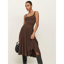 Reformation Rou Knit Dress cafe brown stretch XL midi