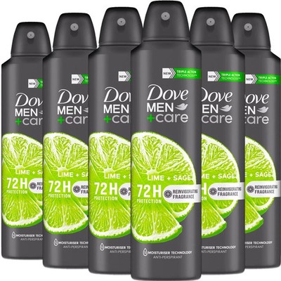 6 Pack Dove Men + Care Antiperspirant Deodorant Spray Lime + Sage Scent 150 ML