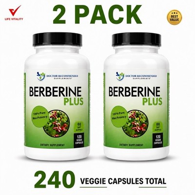 Berberine Plus 1200mg 240 Veggie Capsules 2 Pack Immune Support Fórmula