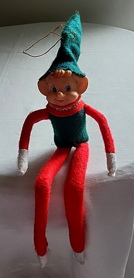 Vintage Classic Knee-Hugger Elf Pixie Christmas Holiday Decoration Red Green 12''