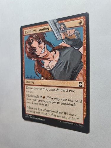 Faithless Looting Revy Black Lagoon MAGIC GATHERING ALTERED ART HAND PAINT - Picture 3 of 12