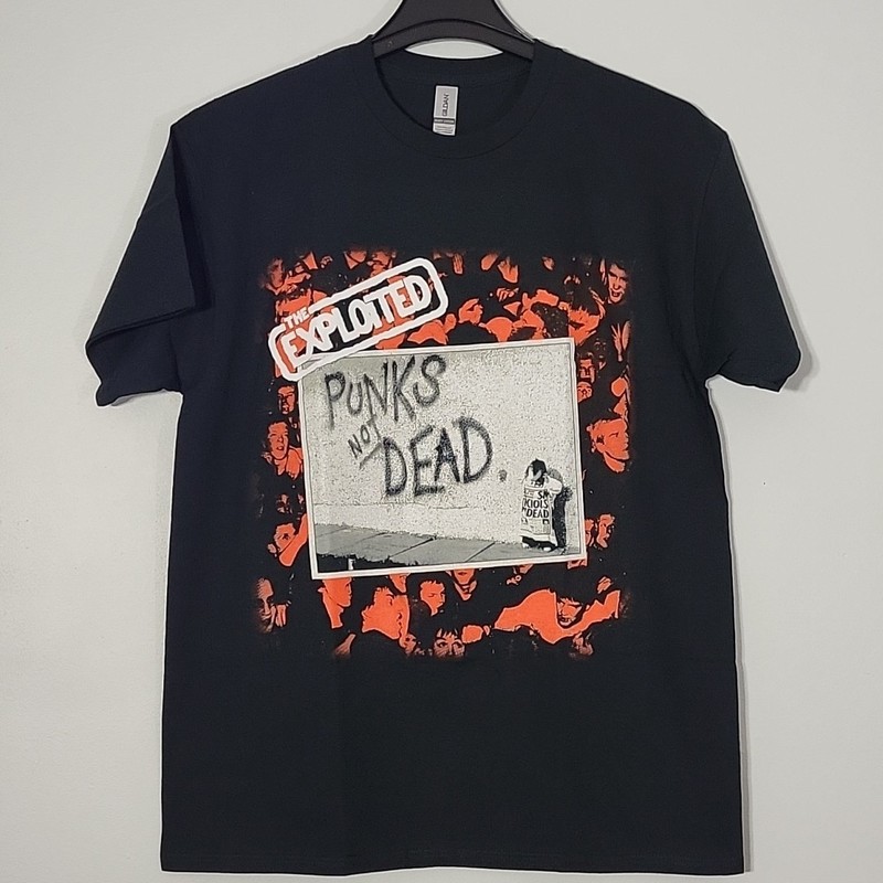 THE EXPLOITED Punks Not Dead L LARGE Official T-Shirt Black Mens Band Logo