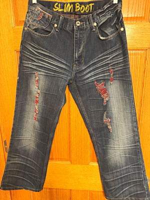Paco Premium Denim Men s Slim Fit Bootcut Jeans Blue Distressed 5-Pocket