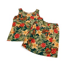 Vtg Liz Claiborne 100 Silk Floral Tropical Aloha tank top pleated skirt set M 8