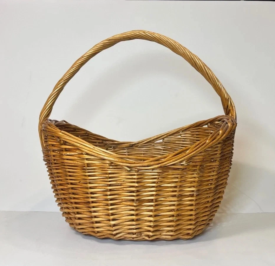 "Cesta de mimbre ovalada 13 x 13 x 9,5"" tejido natural mango marrón claro regalo vintage" Foto 3 de 4