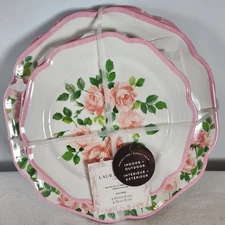 8pc Laura Ashley Pink Rose Floral Melamine Salad & Dinner Plate Set Spring NEW
