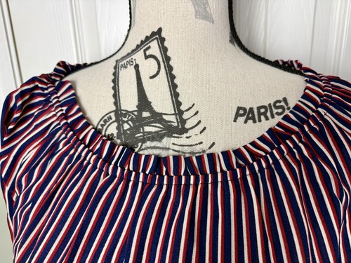 Neu mit Etikett marineblau rot weiß gestreifte schulterfreie Boho-Tunika mit Bindeärmeln schicke Bluse Damen S - Bild 3 von 9