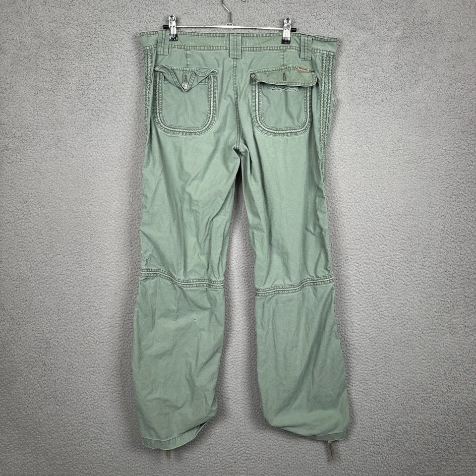 复古 Unionbay 裤子女式 13 绿色货物破旧宽松童话垃圾 Rave Y2K — 第 2/4 张图片