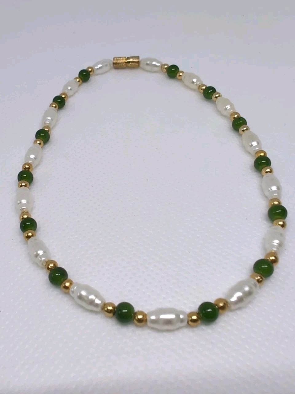 Green Gem Pearl Gold Beaded Ankle Bracelet  