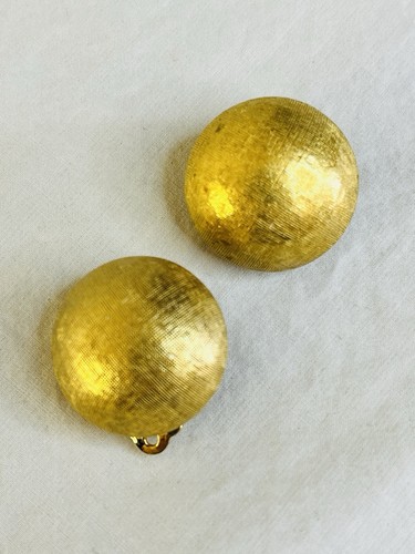 Vintage Ciner Clip Earrings Button Style with Brushed Gold Design