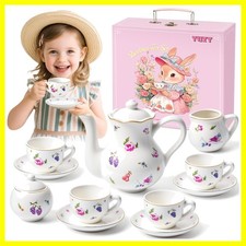 Tea Party Set for Little Girls Ages 3-8, White Floral Porcelain Tea Set with ...