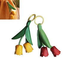 2 Pcs Handmade Genuine Leather Leaf Flower Keychain   Leather Tulip Flower Ke...