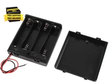 4 X 1.5V AA Battery Case Holder Leads Black W Cap Whith On/Off Switch 2 Pcs ⭐️⭐️