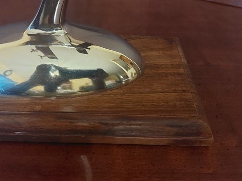 Vintage Chrome Model of a Jet Plane on a Polished Wooden Base - Afbeelding 18 van 24