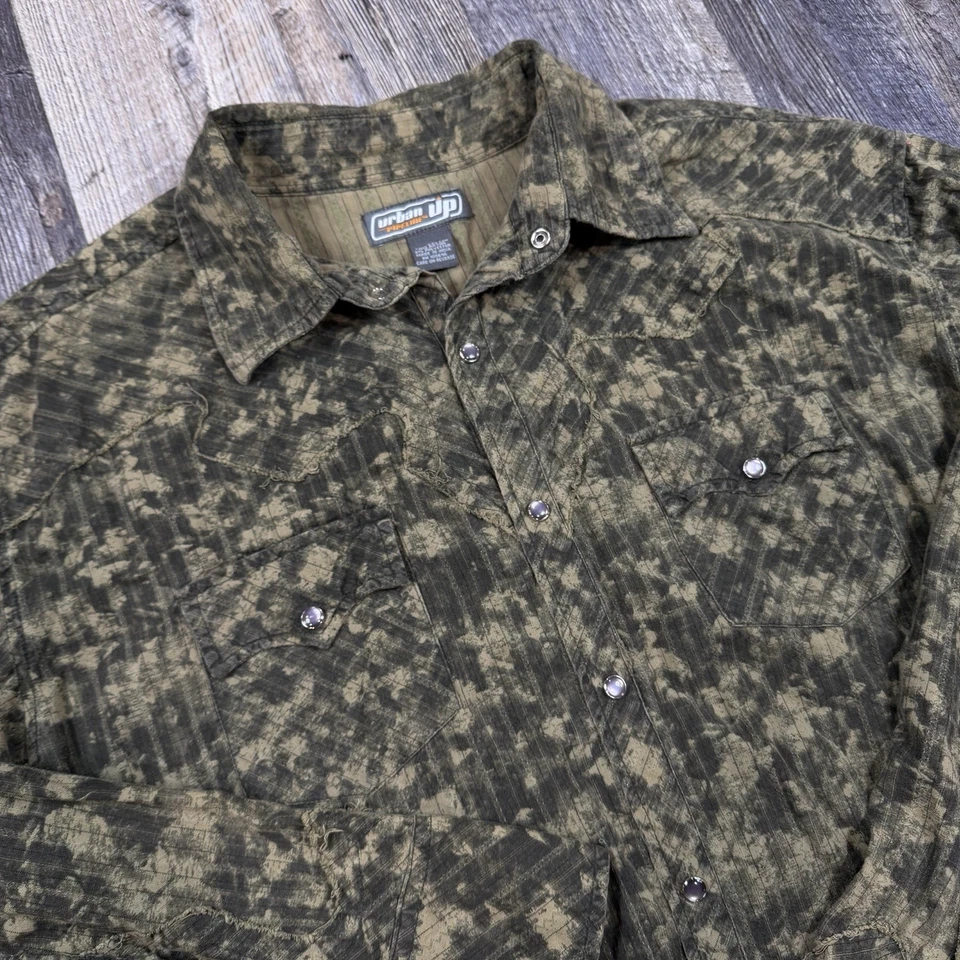 Camisa masculina Urban Pipeline roxa ocidental XL verde desgastada Y2K tamanho grande - Imagem 3 de 4