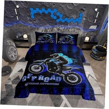 Dirt Bike Comforter Set Size Racing Motocross Rider Comforter Twin Black Blue