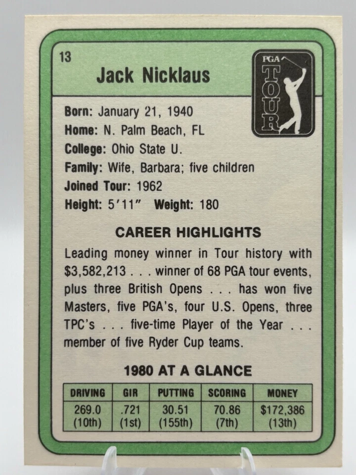 1981 Donruss Jack Nicklaus #13 PGA Tour RC (Clean&Raw) Strong Condition NM - Image 2 of 2