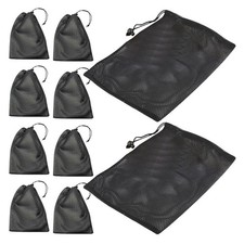 10Pcs Durable Black Mesh Drawstring Bags for Sports Swim Beach and Home Storage
