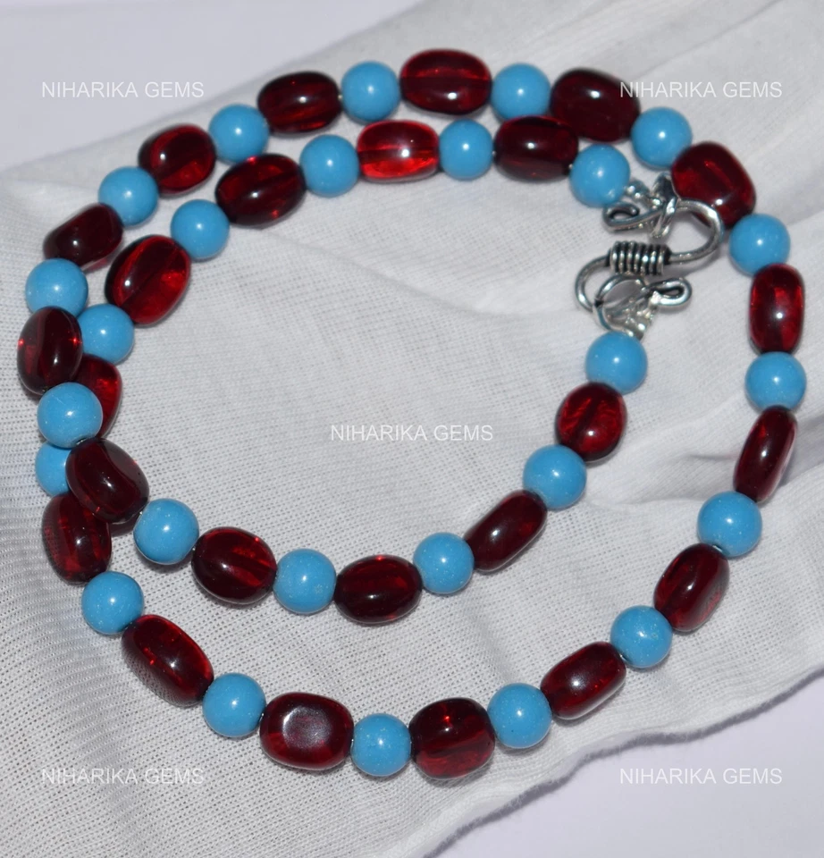 Laboratrio Rubino Pietra Turchese 925 Argento Nuovo Perline Natale Mamma Collana - Immagine 4 di 4